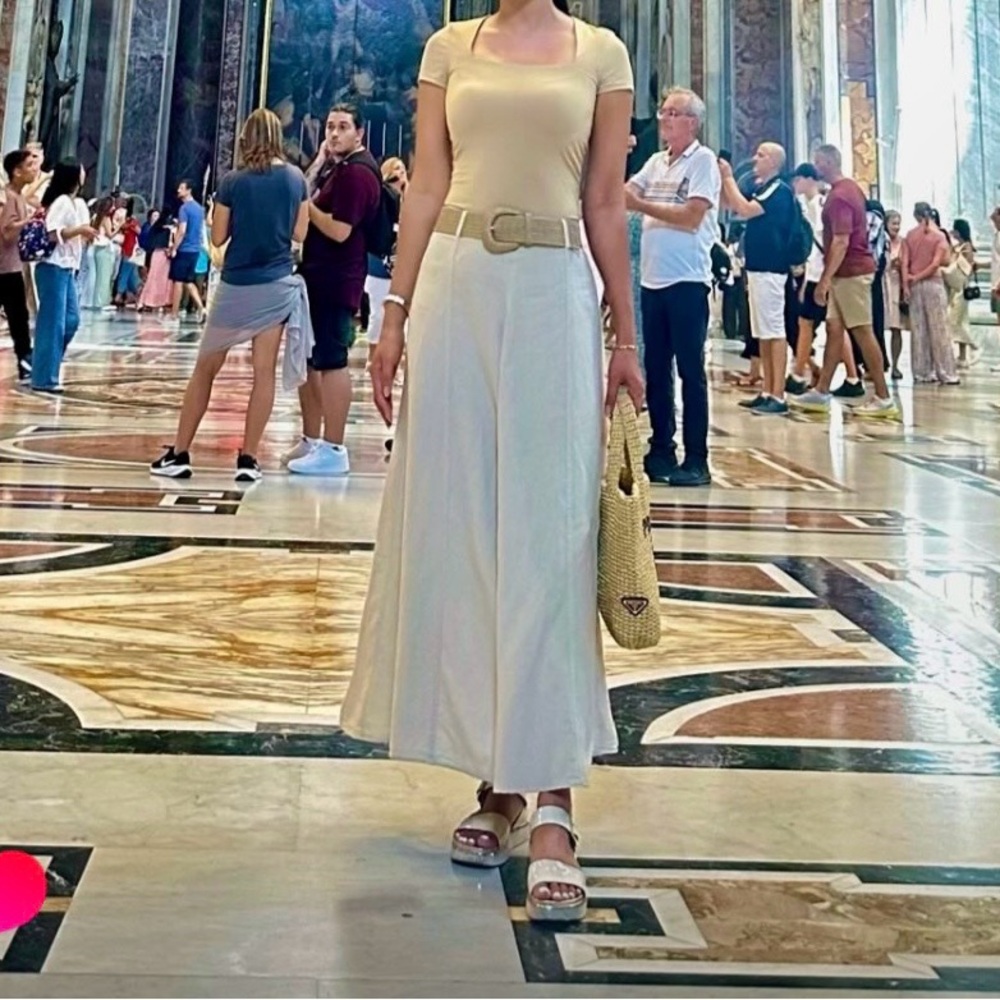 Linen Cream Maxi Skirt with woven belt